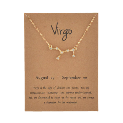 Female Elegant Star Zodiac Sign 12 Constellation Necklaces Pendant Gold Color Chain Choker Necklaces for Women Jewelry Cardboard