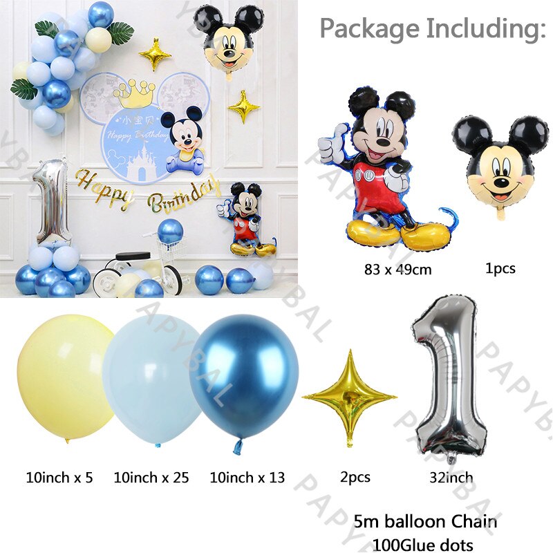 1Set Mickey Mouse Party Balloons Set Arch Garland Kit For Birthday Wedding Decoration Supplies Kids Gifts Baby Shower Globos