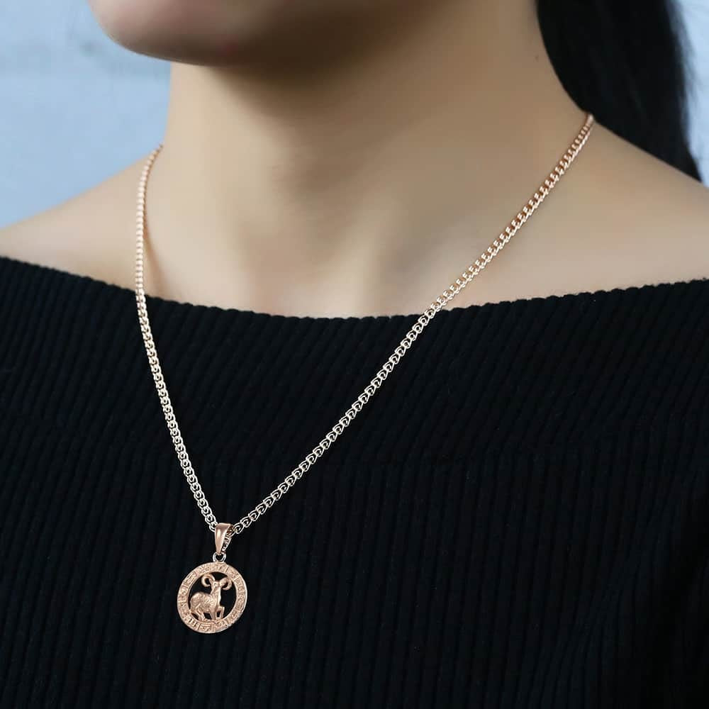 12 Zodiac Sign Constellations Pendant Necklace For Women Men 585 Rose Gold Color Necklace  Birthday Gifts Drop Shipping GPM16A