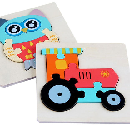 New Cartoon 3D Puzzle Wooden Toys for Kids Gift Animal Traffic Preschool Montessori Educational Toys for Children Boys Girls