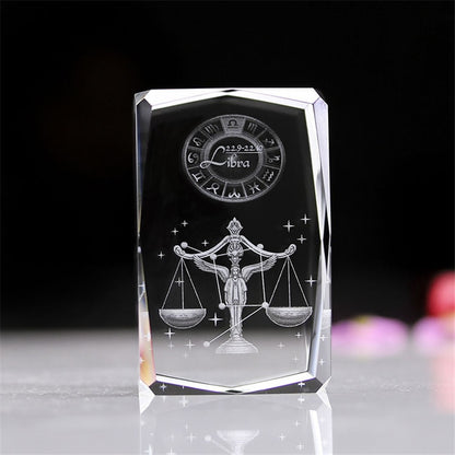 3D Zodiac Sign Star Crystal Cube Laser Engraved Glass Block Figurines Miniatures Craft Home Decor Birthday Gift Ornament