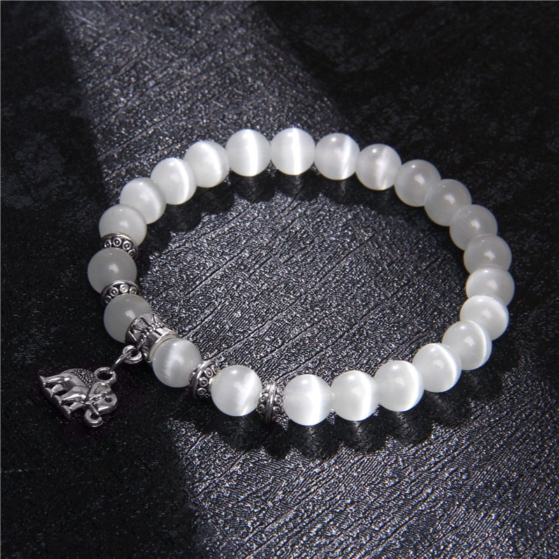 Fashion White Cat Eye Stone Beads Bracelet For Women Jewelry Men Animal Charm Bracelets Natural Stone Beaded Bracelets Shiny