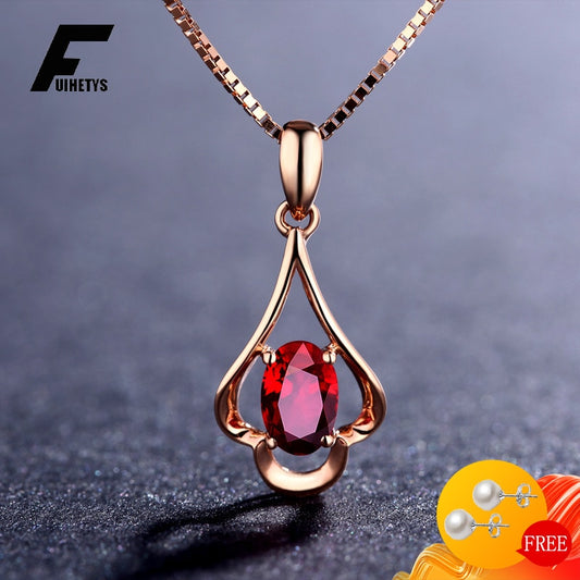 Retro Necklace Silver 925 Jewelry Oval Shaped Ruby Gemstone Pendant Accessories for Women Wedding Engagement Promise Party Gift