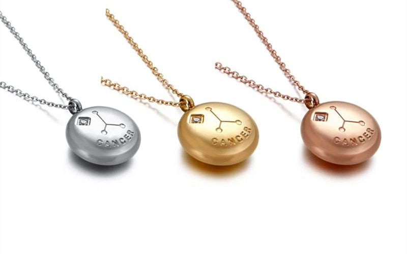 12 Constellation Necklace Zodiac Signs stainless Steel Coffee Beans Pendant Clavicle Chain Necklace Birthday Gifts for Women