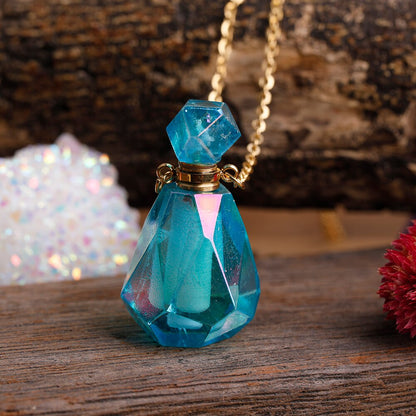 Natural Purple Agates Smoky Color Quartz Rainbow Fluorite Stone Gold Perfume Bottle Pendant For Necklace Making Women Jewelry