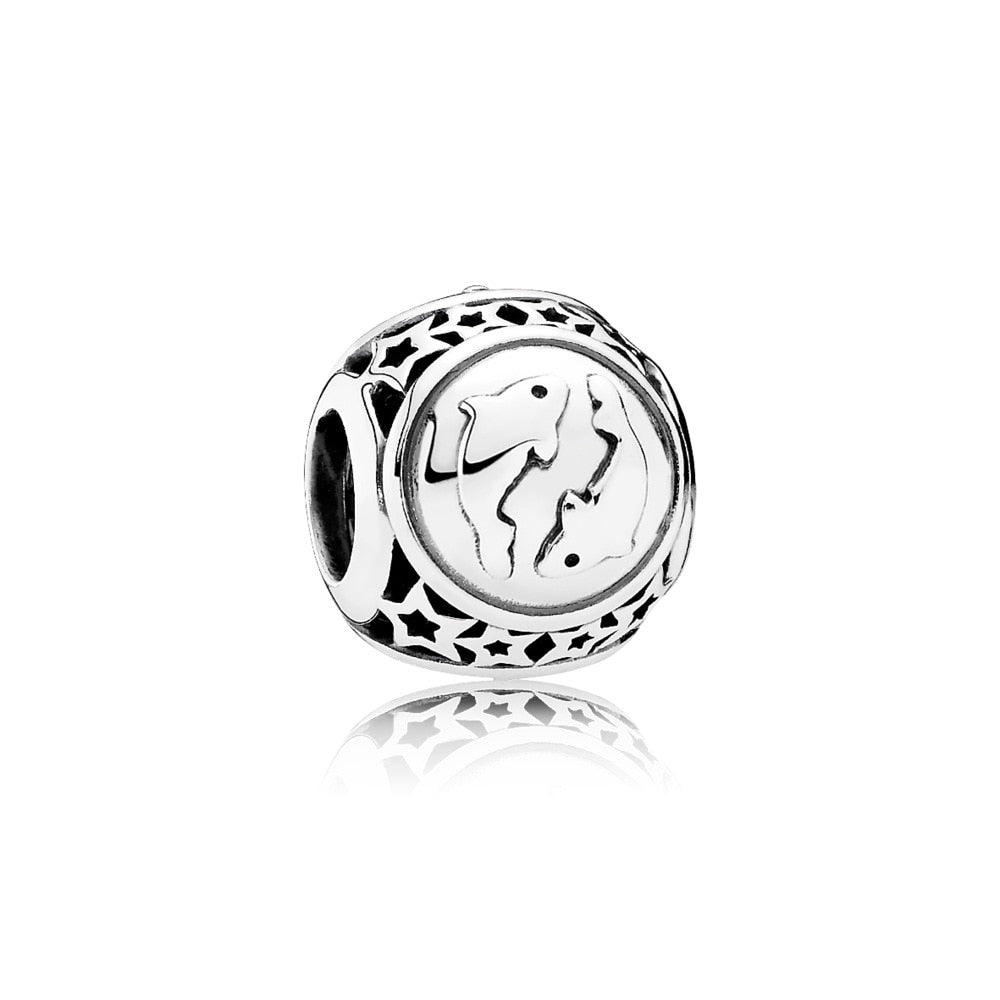 Original 925 Sterling Silver Bead Charm Libra Leo Star Sign Charms 12 Zodiac Constellation Fit Pandora Bracelets Women Jewelry