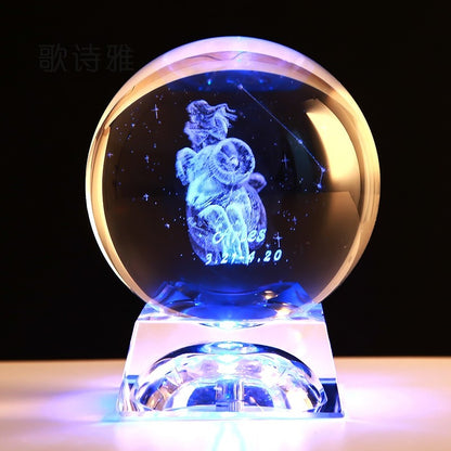 Clear 3D Zodiac Sign Star Crystal Ball Laser Engraved Glass Sphere Home Decor Birthday Gift Ornament