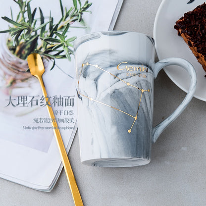 Natural Marble 12 Constellation Ceramic Zodiac Mug with lid Coffee Mugs Creative Personality Cup 400ml Lead-free