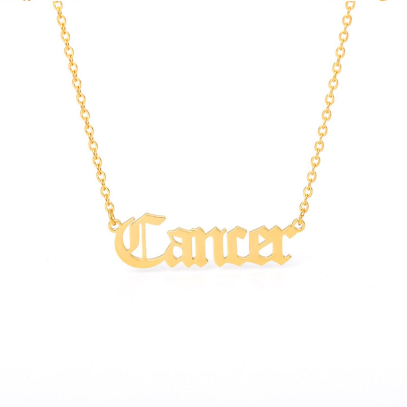 3-colors 12 constellation stars zodiac letter necklace stainless steel pendant necklace women long chain necklace friend gift