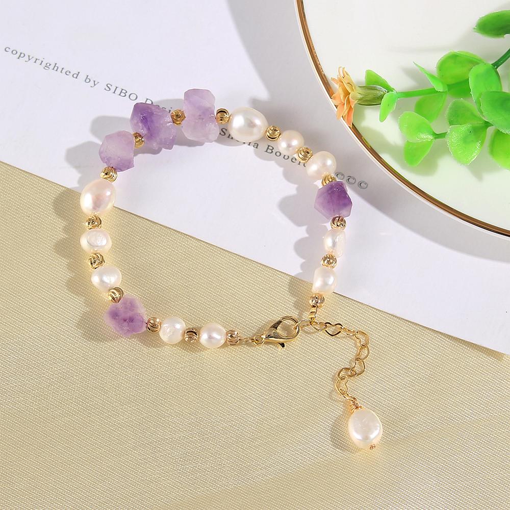 Coeufuedy Freshwater Pearl Bracelet for Women Natural Amethyst  Bracelet Party White Pearl Stone Beads Bracelets Fine Jewelry