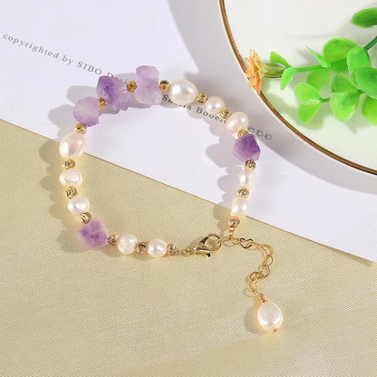 Coeufuedy Freshwater Pearl Bracelet for Women Natural Amethyst Bracelet Party White Pearl Stone Beads Bracelets Fine Jewelry