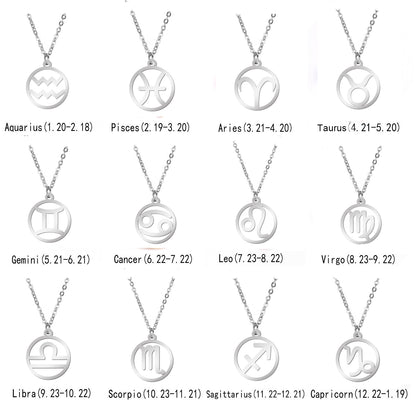 Skyrim Zodiac Libra Leo Pendant Necklace Women Sagittarius Taurus Cancer Virgo Stainless Steel 12 Constellation Necklaces Gift