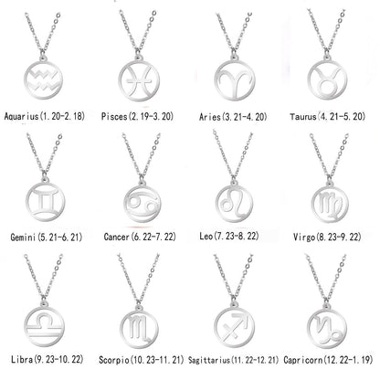 Skyrim Zodiac Libra Leo Pendant Necklace Women Sagittarius Taurus Cancer Virgo Stainless Steel 12 Constellation Necklaces Gift