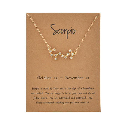 Cardboard Star Zodiac Sign 12 Constellation Necklaces Crystal Charm Chain Choker Necklace for Women Birthday Jewelry Gift