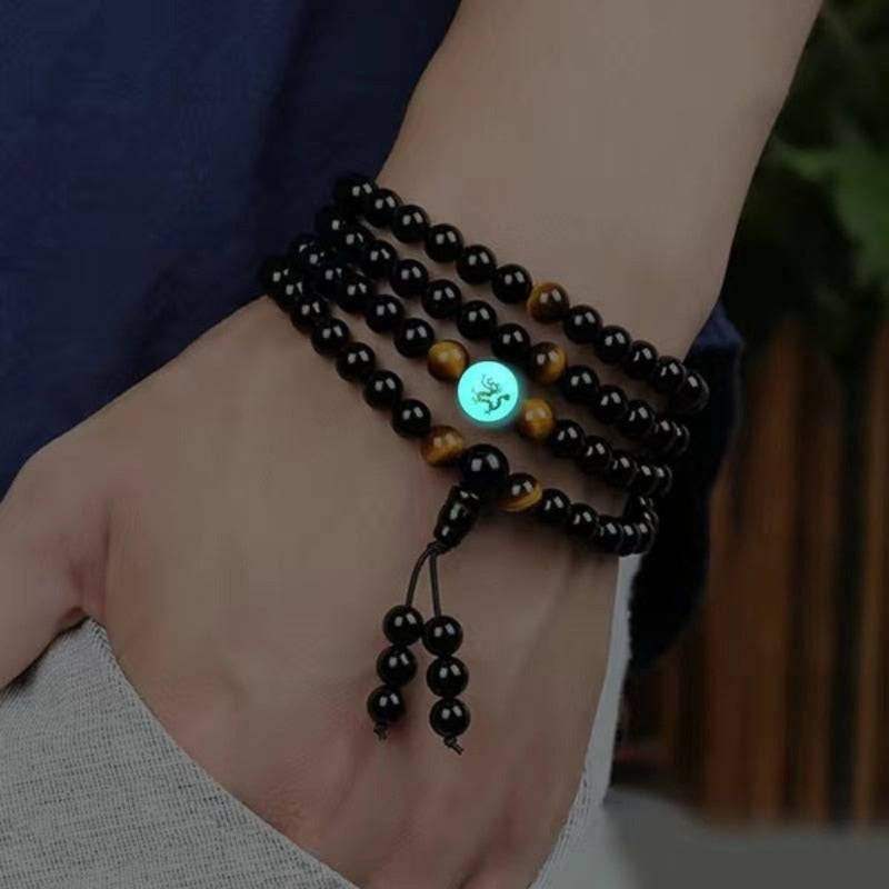 6/8mm Luminous Obsidian Bracelet Yoga Black Onyx Men Women 108 Buddha Beads Men Women Charm Tiger's Eye Bracelet Jewelry