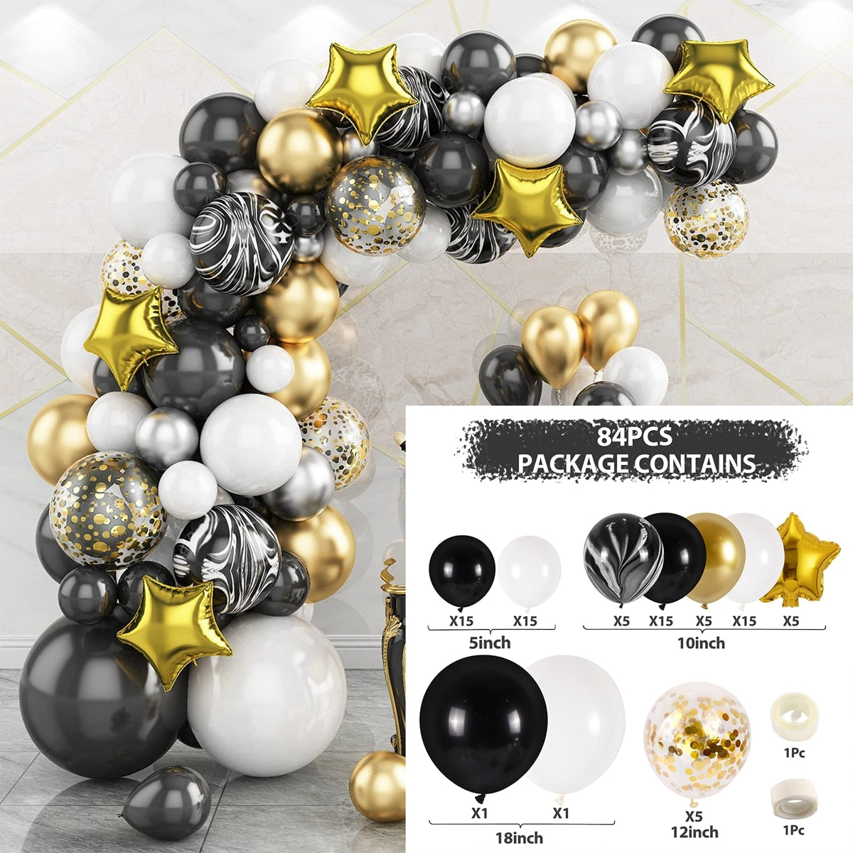 Black Gold Balloon Garland Arch Kit Confetti Latex Balloon Happy 30 40 50 Year Old Birthday Party Decoration 30th Anniversary