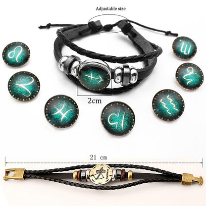 2pcs/set 12 Constellation Bracelets Luminous Charm Leather Bracelet Zodiac Horoscope Braided Bangle Men Women Jewelry Wrist Gift