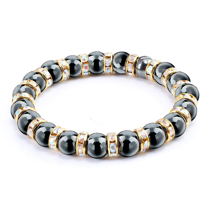 Natural Hematite Beads Bracelets Men No-Magnetic Health Protection Women Jewelry Charm Crystal Stone Stretch Bracelet &amp; Bangle