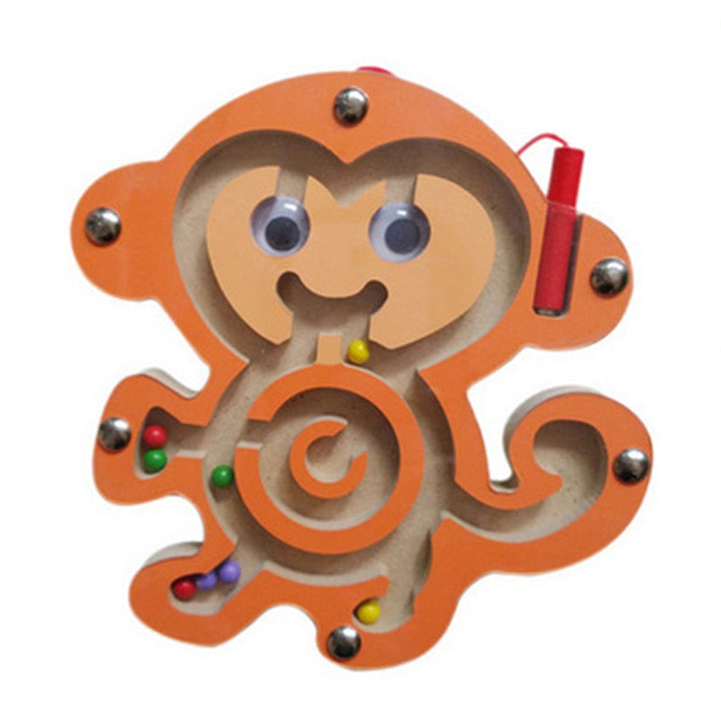 Children Wooden Educational Montessori Toys Magnetic Maze Handwriting Pen Push Beads Small Animals Labyrinth Track Toys For Kids