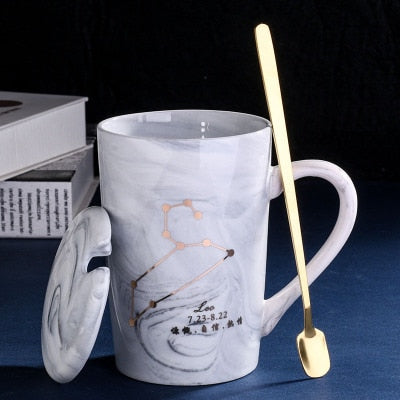 Natural Marble 12 Constellation Ceramic Pink Zodiac Mug With Lid Coffee Mugs Creative Personality Cup 380ml Cups And Mugs Xicara