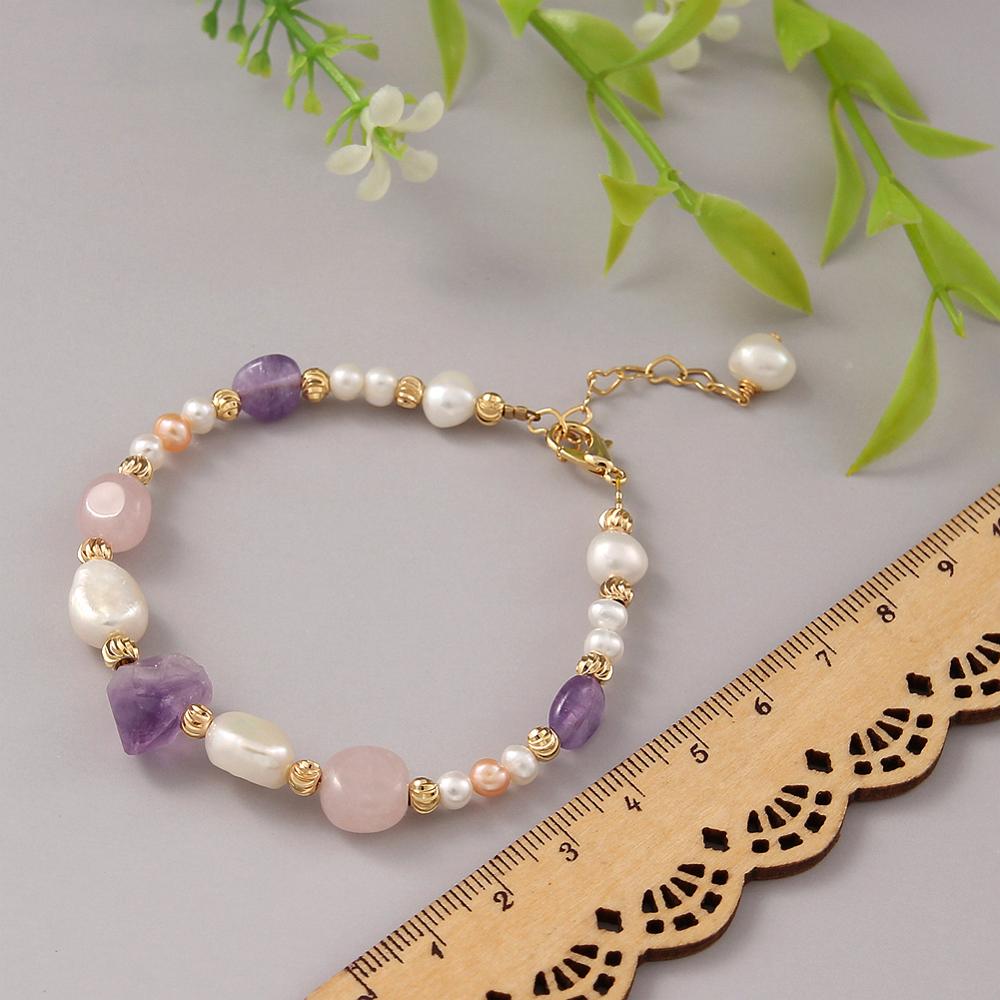 Coeufuedy Freshwater Pearl Bracelet for Women Natural Amethyst  Bracelet Party White Pearl Stone Beads Bracelets Fine Jewelry