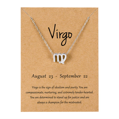 Zodiac Sign Pendant Necklace For Women 12 Constellation Jewelry Choker Charm Silver Color Chain Birthday Card Gift Female Collar