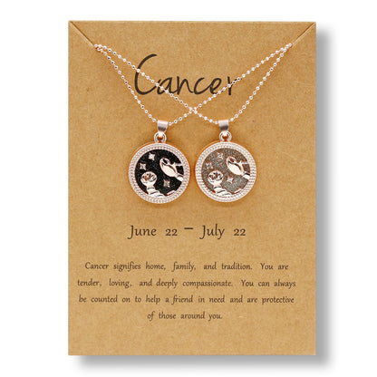 Fashion 12 Constellation Necklace For Women 2 PCS/Set Zodiac Sign Coin Chain Pendant Choker Birthday Couple Jewelry Charm Gifts