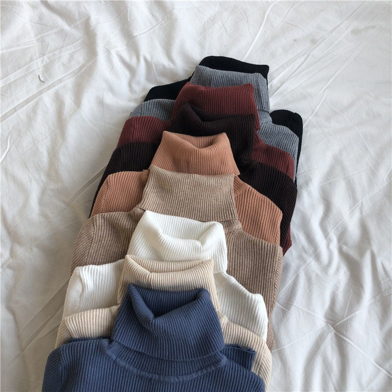 Women Turtleneck Sweaters Autumn Winter Korean Slim Pullover Women Basic Tops Casual Soft Knit Sweater Soft Warm Jumper