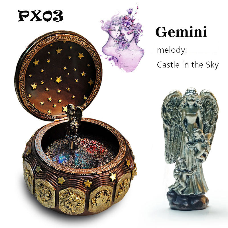 Retro Zodiac 12 Signs Music Box Manual Arts 12 Constellation Musical Boxes with Led Flash Lights Valentine's Day Birthday Gift
