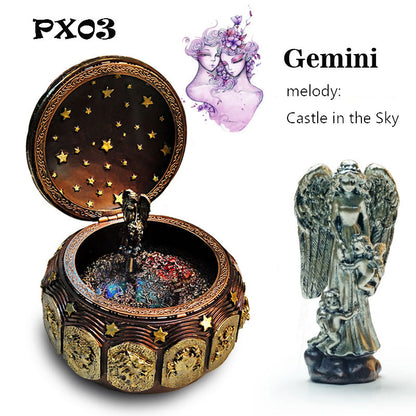 Retro Zodiac 12 Signs Music Box Manual Arts 12 Constellation Musical Boxes with Led Flash Lights Valentine's Day Birthday Gift