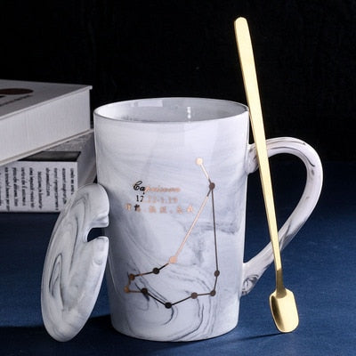 Natural Marble 12 Constellation Ceramic Pink Zodiac Mug With Lid Coffee Mugs Creative Personality Cup 380ml Cups And Mugs Xicara