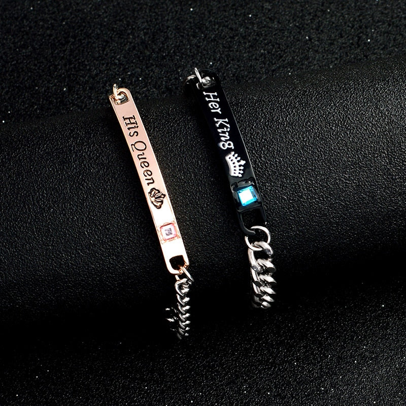 Fashion Popular Couple Bracelet His Queen Her King Text Love Memorial Day Holiday Chain Trendy Charm Jewelry Gift For Lover