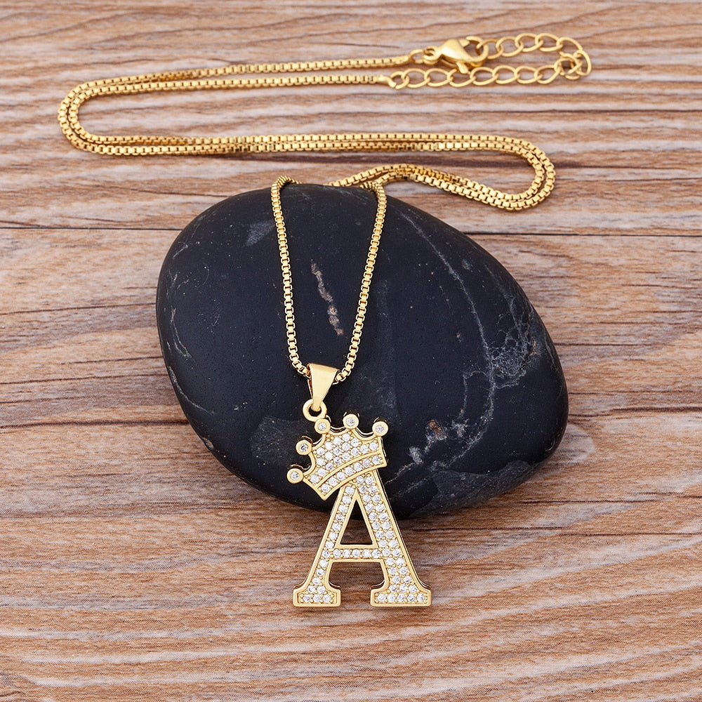 Nidin New Luxury Copper Zircon A-Z Crown Alphabet Pendant Chain Necklace Hip-Hop Style Fashion Woman Man Initial Name Jewelry