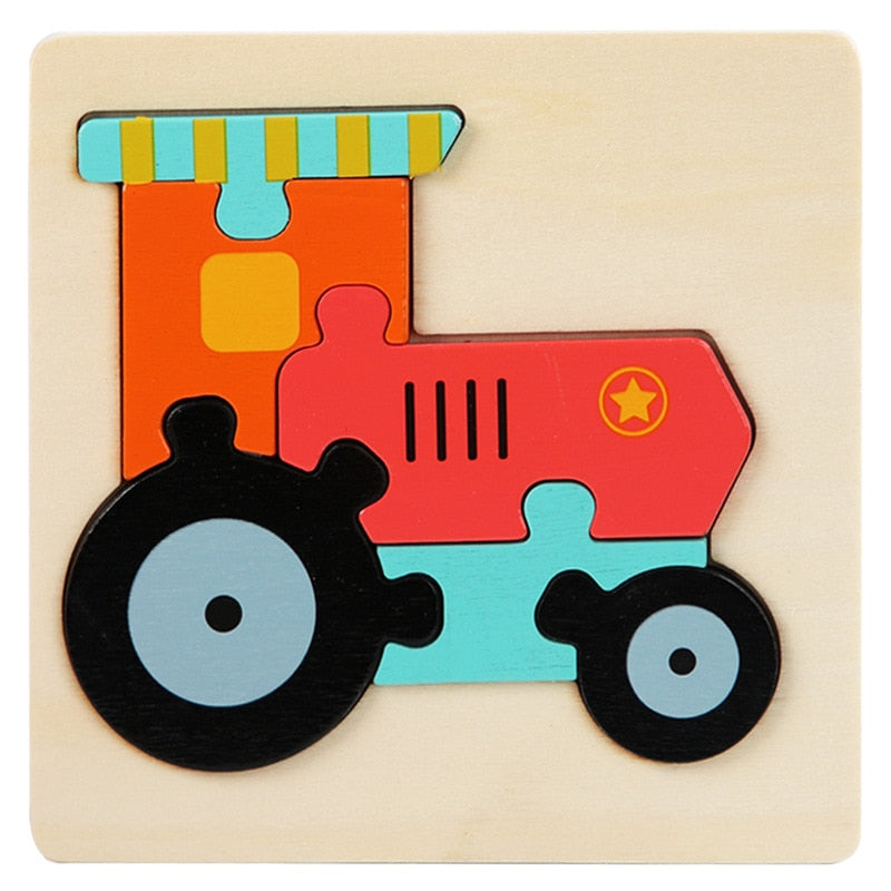 Baby Montessori Toys 3D Puzzle Cartoon Animals Vehicle Cognitive Jigsaw Puzzle Wooden Toys for Children Baby Puzzle Game Gift