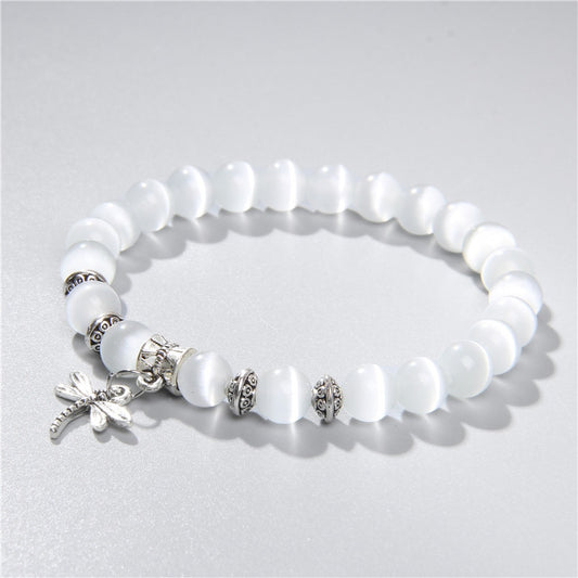 Fashion White Cat Eye Stone Beads Bracelet For Women Jewelry Men Animal Charm Bracelets Natural Stone Beaded Bracelets Shiny