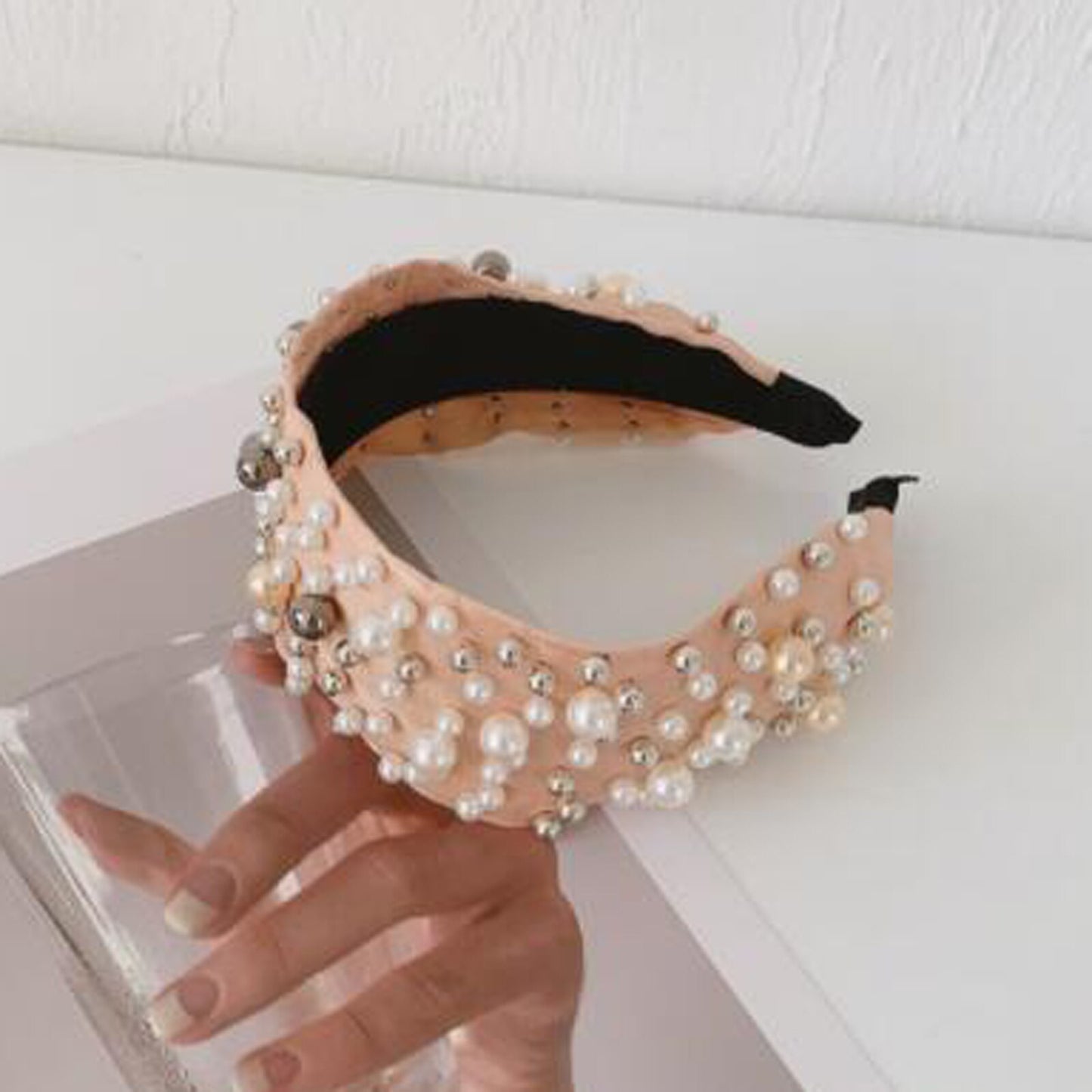 PROLY New Fashion Women Hair Accessories Wide Side Headband Mix Pearls Baroque Hairband For Adult Center Knot Headwear Wholesale