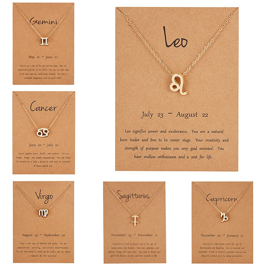 12 Zodiac Horoscope Female Star Sign Constellation Pendant Gold Chain Leo Choker Necklaces for Women Jewelry Collier