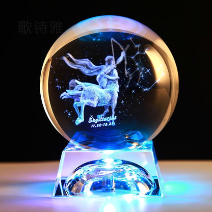 Clear 3D Zodiac Sign Star Crystal Ball Laser Engraved Glass Sphere Home Decor Birthday Gift Ornament