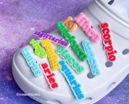 Shoes Accessories Designs Available PVC The Signs Of Zodiac Shoes Decoration Charms Clog Pvc Charm For Bracelets Kids