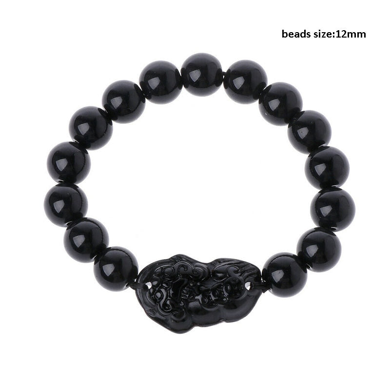 Black Pixiu Bracelet Ring Set Feng Shui Buddhist Bead Bracelet Obsidian Bead Bracelet Men&#39;s Women&#39;s Wealth Good Luck Accessories