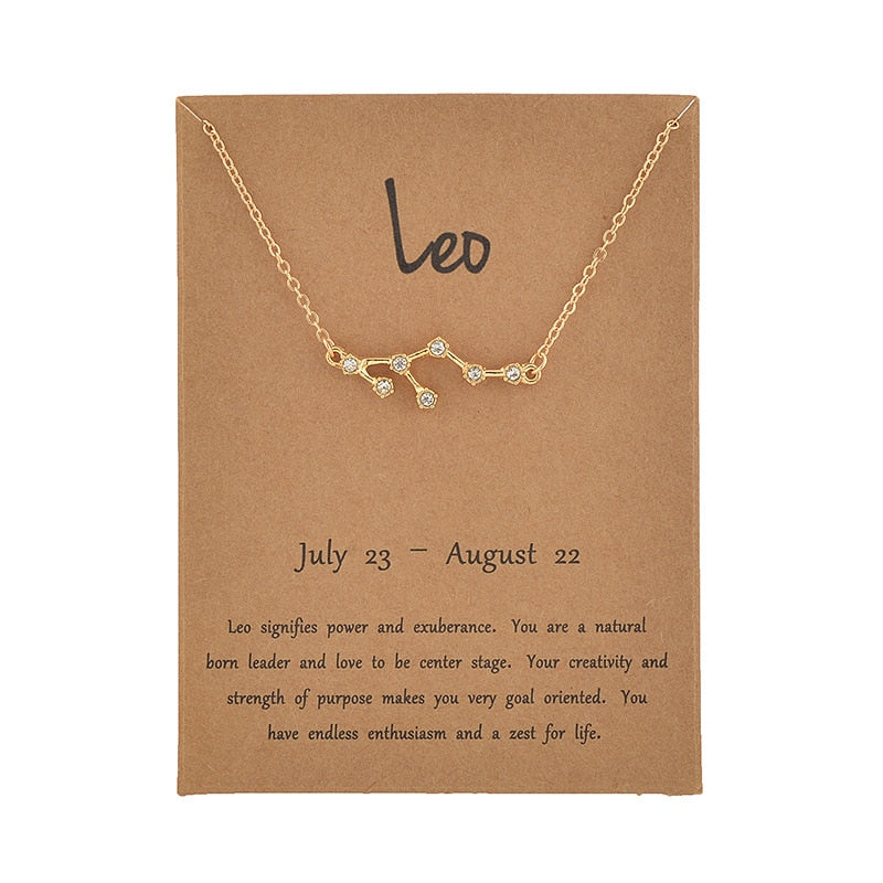 Female Elegant Star Zodiac Sign 12 Constellation Necklaces Pendant Gold Color Chain Choker Necklaces for Women Jewelry Cardboard