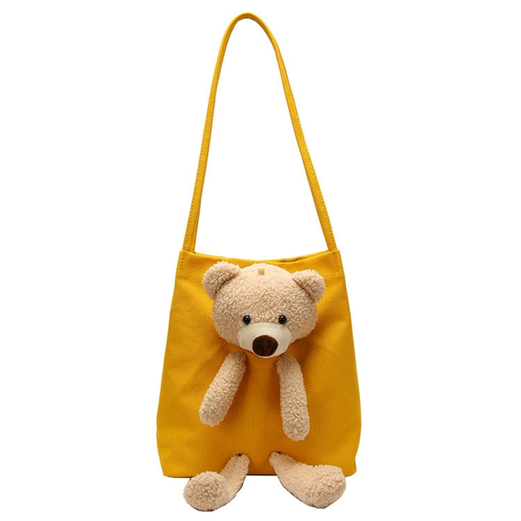 Cute Bear Women Canvas Handbags All-match Ladies Shoulder Bag Female Eco Reusable Shopping Bags Large Capacity Girls Casual Tote