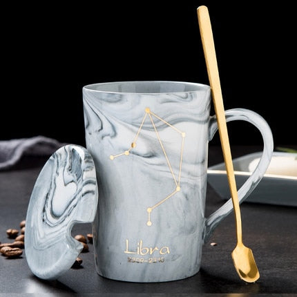 Natural Marble 12 Constellation Ceramic Zodiac Mug with lid Coffee Mugs Creative Personality Cup 400ml Lead-free