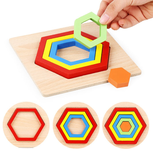 Wooden Geometric Shape Puzzle Kids Montessori Toys Educational Shape Cognition Children Jigsaw Puzzle Board Learning Sensory Toy