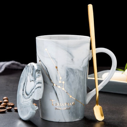 Natural Marble 12 Constellation Ceramic Zodiac Mug with lid Coffee Mugs Creative Personality Cup 400ml Lead-free