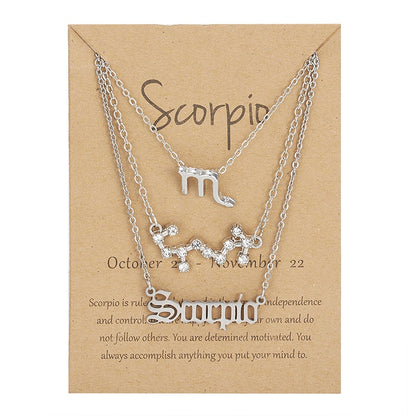 3Pcs/set 12 Zodiac Sign Necklace For Women 12 Constellation Pendant Chain Choker Birthday Jewelry With Cardboard Card