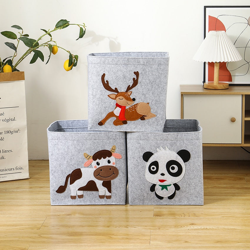 2022 New Cube Folding Thickened Felt Fabric Storage Box For Cartoon Toys Organizer Home Laundry Basket Clothes Storage Basket