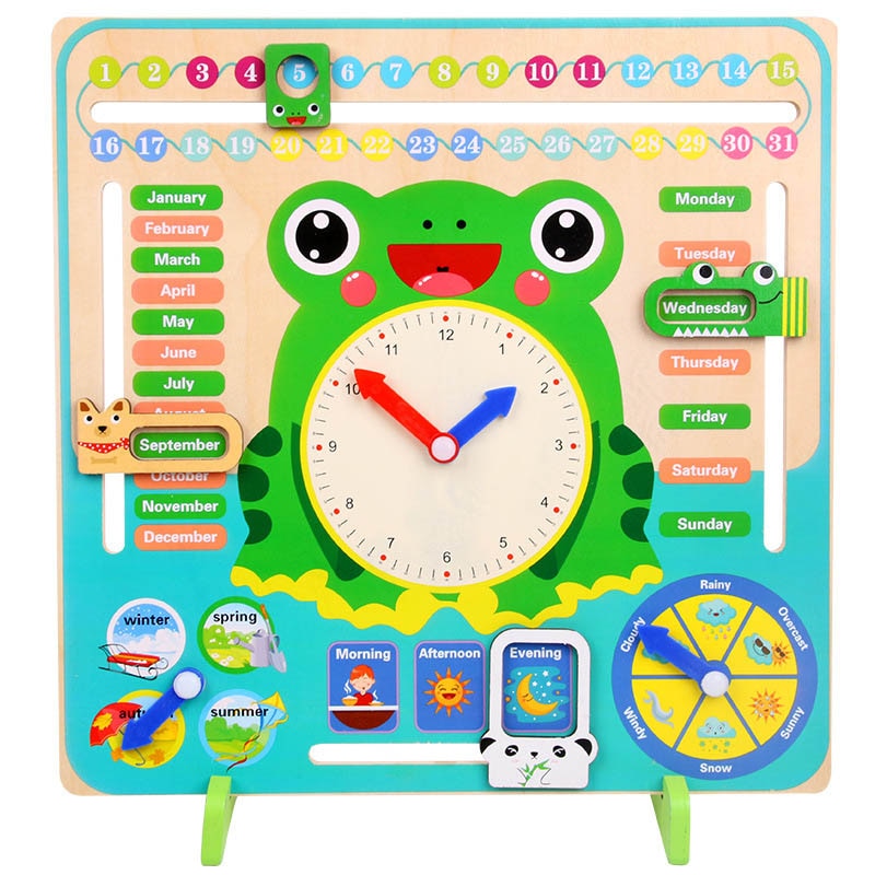 Montessori Wooden Toys Baby Weather Season Calendar Clock Time Cognition Puzzle Preschool Educational Teaching Aids Toys Kids