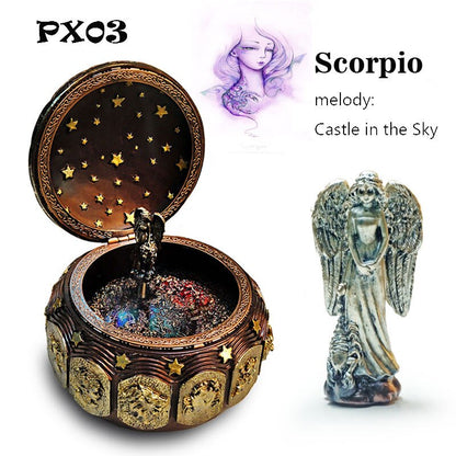 Retro Zodiac 12 Signs Music Box Manual Arts 12 Constellation Musical Boxes with Led Flash Lights Valentine&#39;s Day Birthday Gift