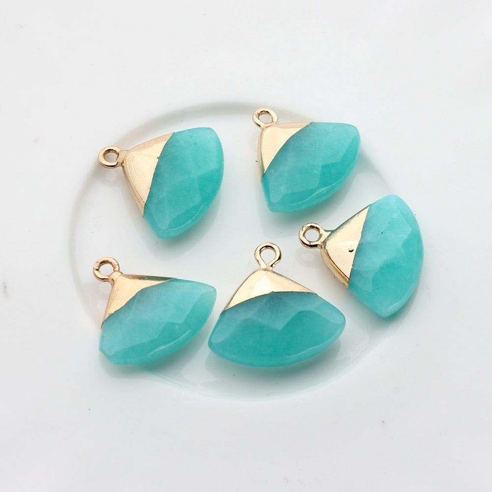 Natural Stone Charms Pendant Copper Fan-shaped Natural Color Agate Stone Charms 2pcs/lot DIY Jewelry Accessories